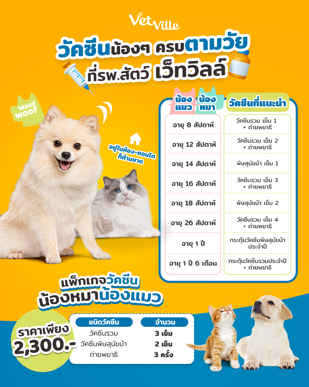 วัคซีนตามวัยของสัตว์เลี้ยง ที่โรงพยาบาลสัตว์เว็ทวิลล์แนะนำ